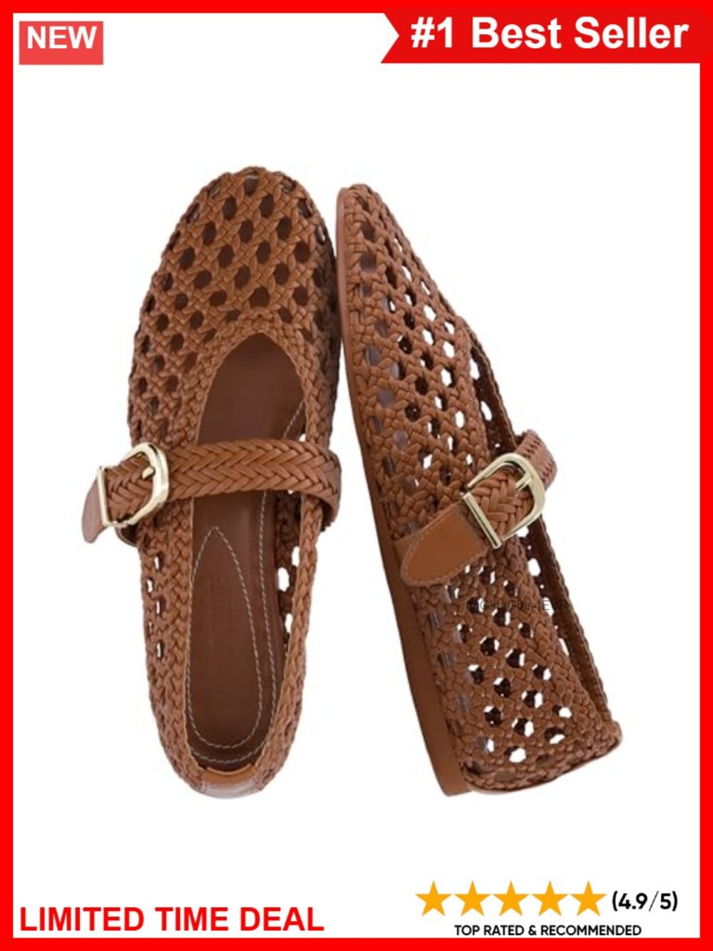 Woven Mary Jane Ballet Flats with Memory Foam & Buckle Strap